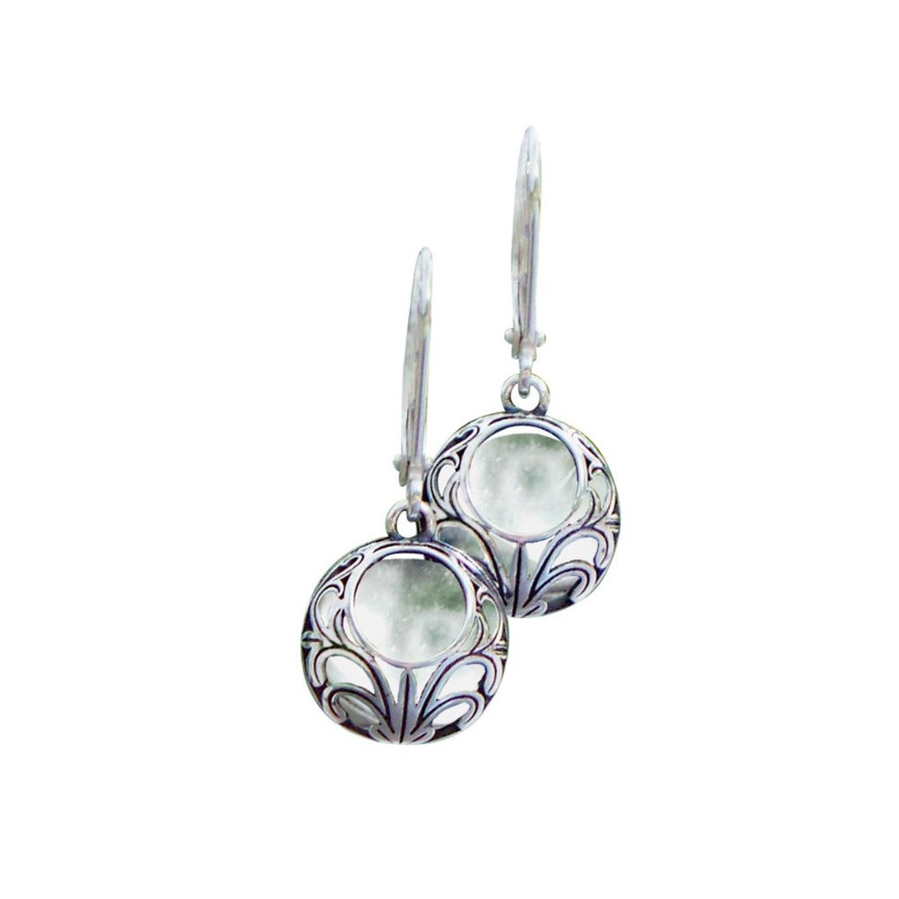 Recycled Vintage Clear Dairy Bottle Glass Vintage Lace Lever Back Earrings